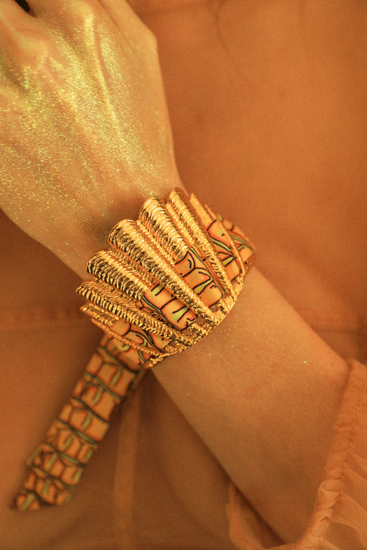 Pastel Croc Shell and Ribbon Cuff