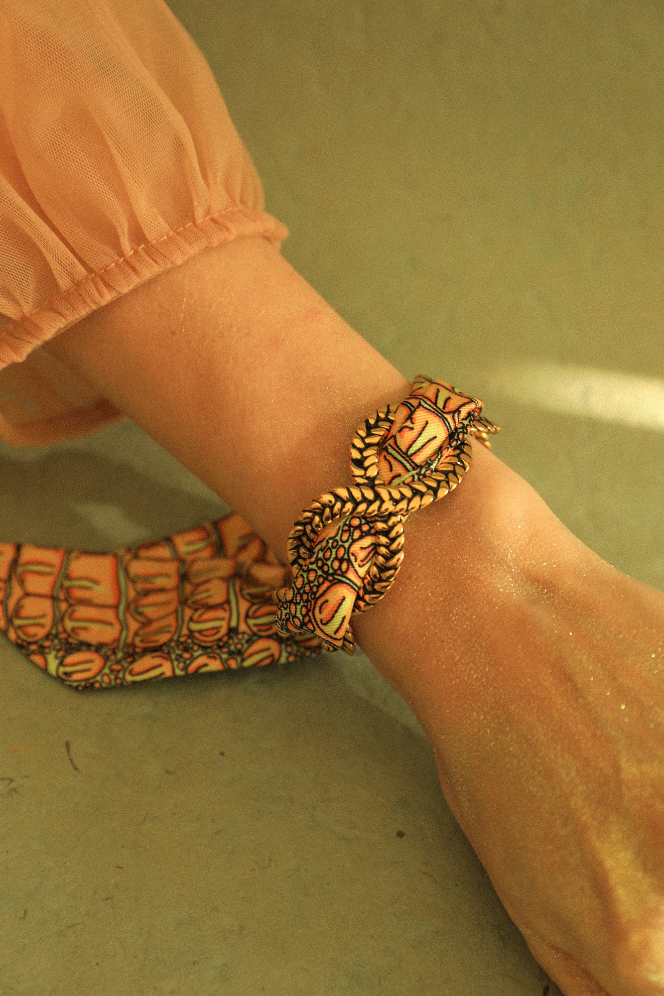 Pastel Croco Braid and Ribbon Cuff