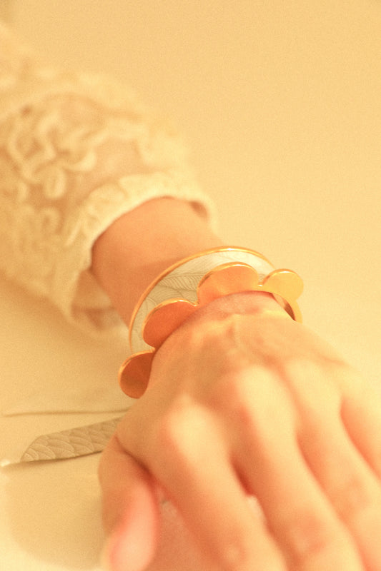 Pennant cuff and Peacock ribbon