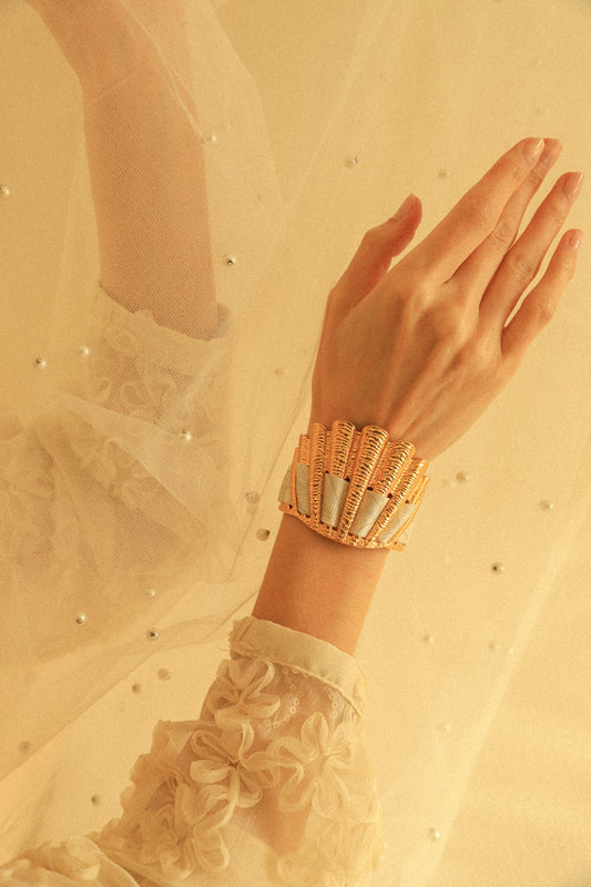 Shell and Peacock Ribbon Cuff