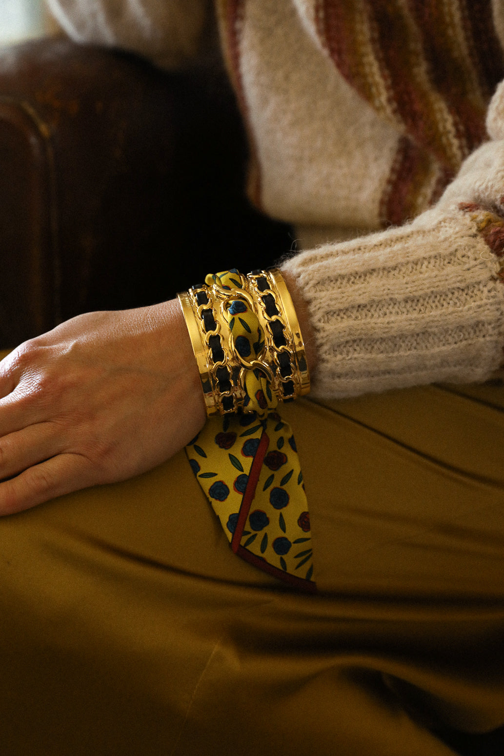 Gypsy Tales 4cm Silk Bracelet, Curry