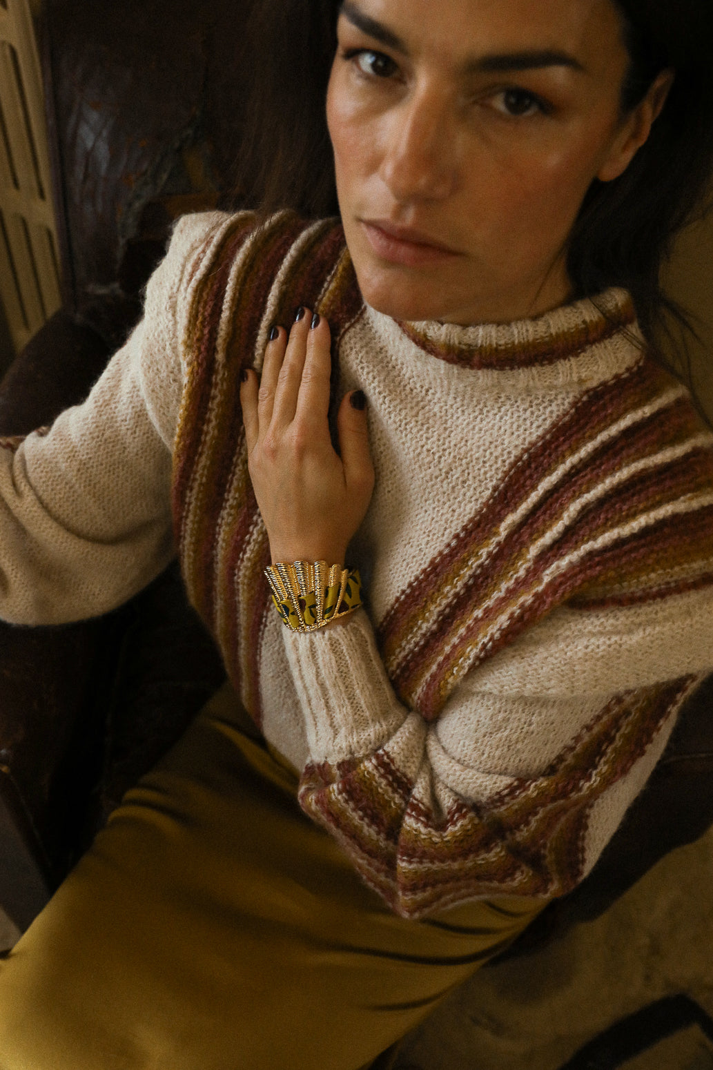Gypsy Tales Shell and Ribbon Cuff, Curry