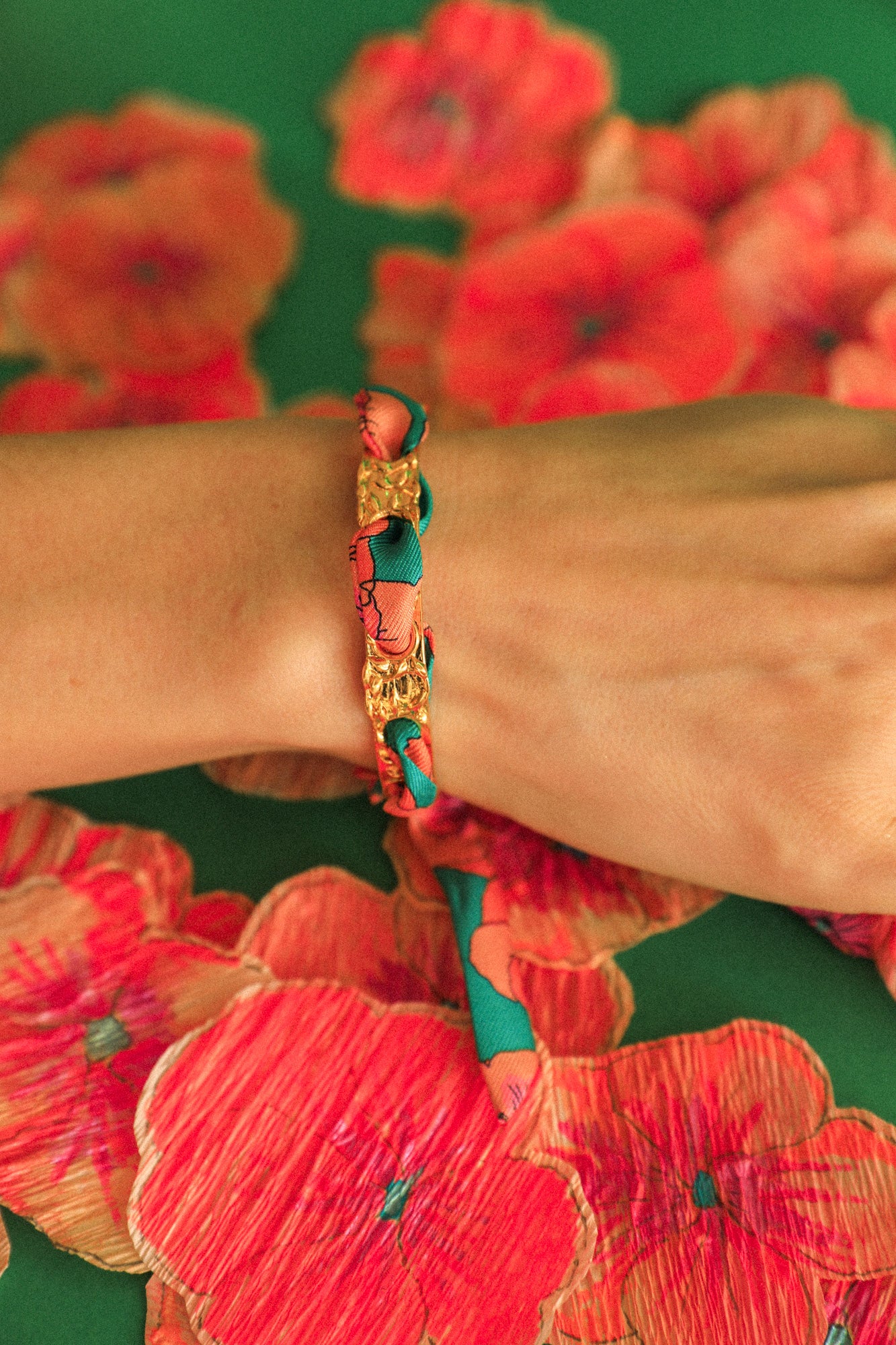 Bracelet Féérie et ruban Pensées turquoise