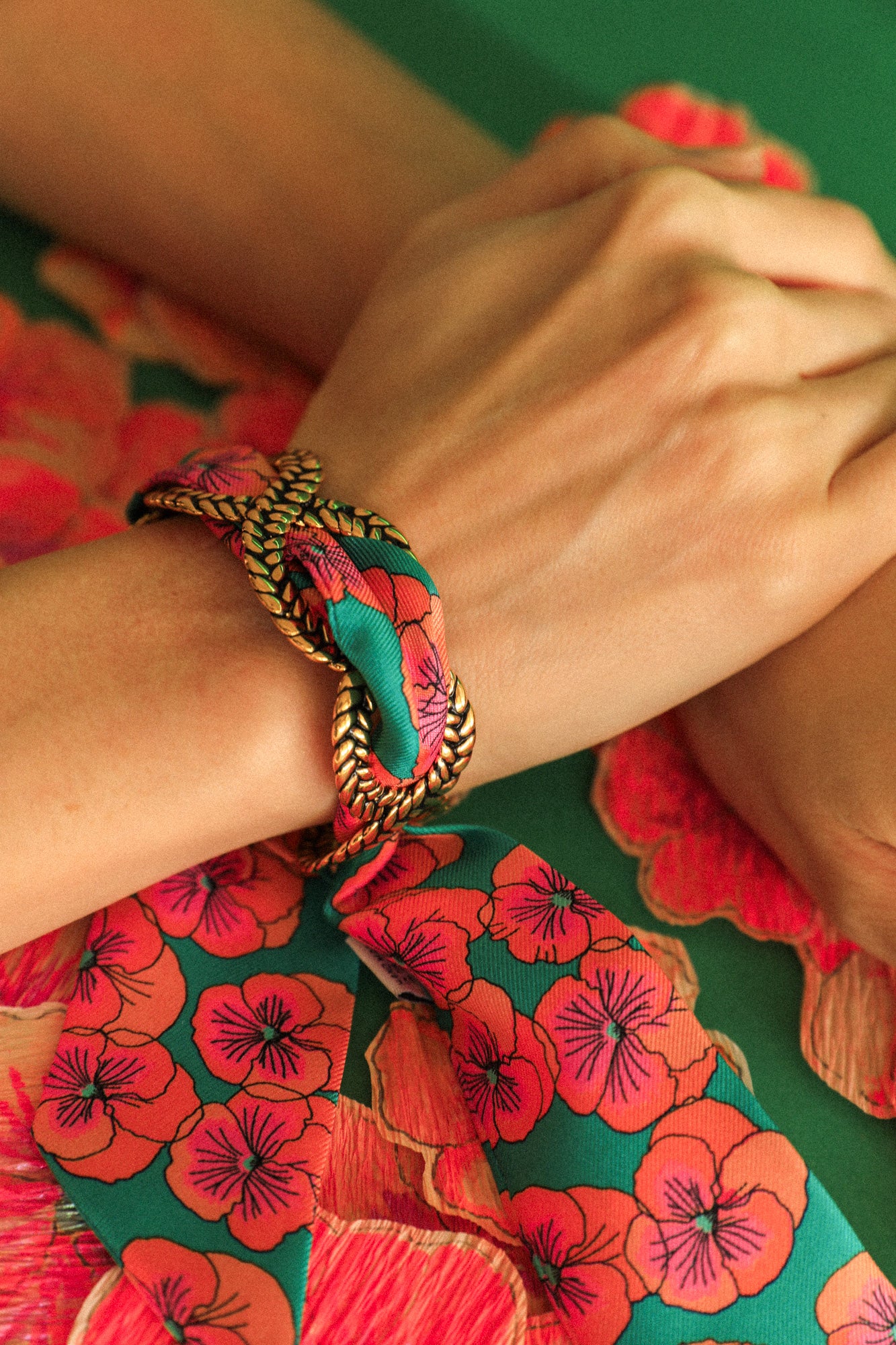 Braid and ribbon cuff with turquoise thoughts