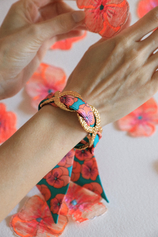 Braid and ribbon cuff with turquoise thoughts