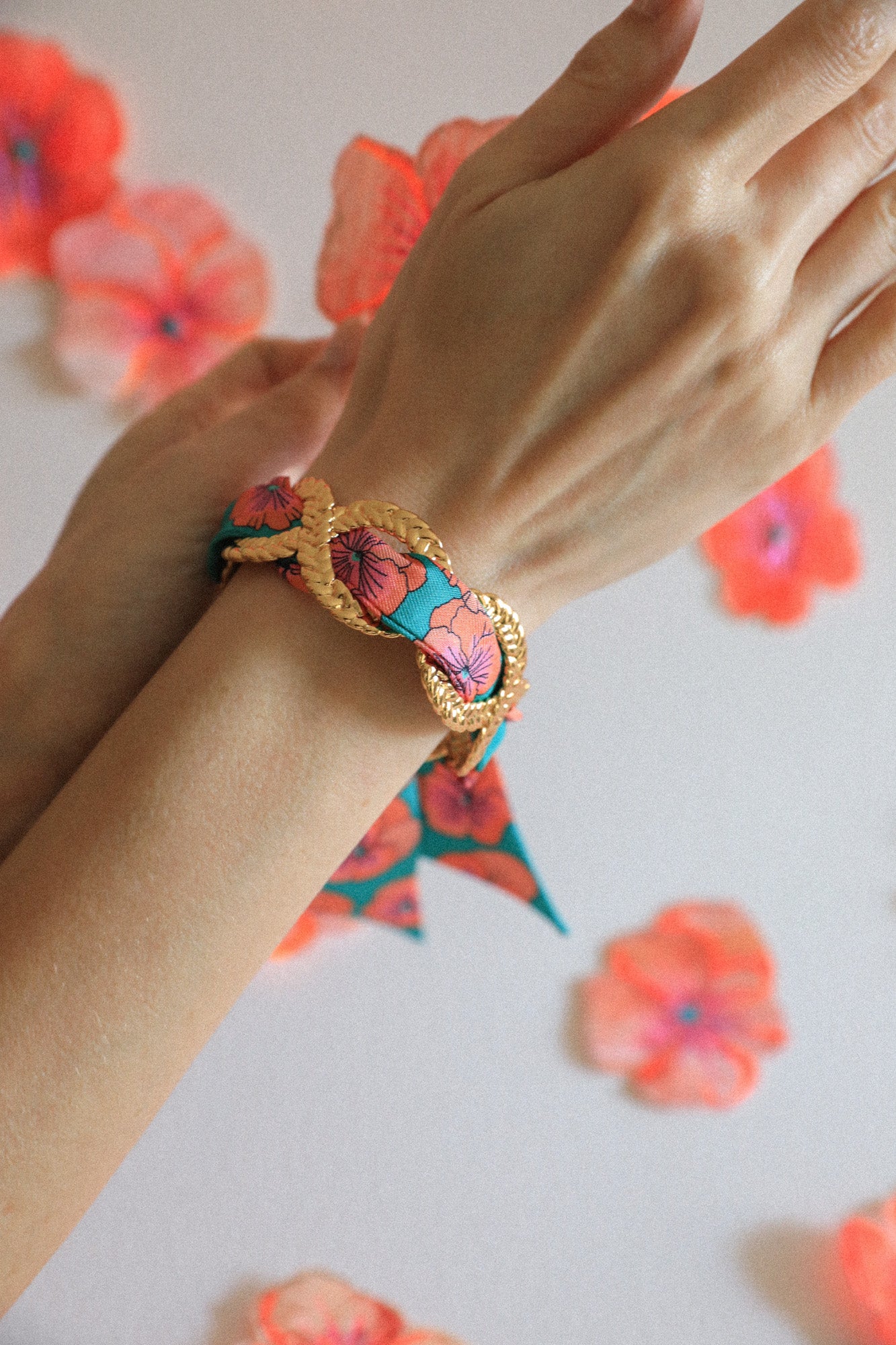 Braid and ribbon cuff with turquoise thoughts