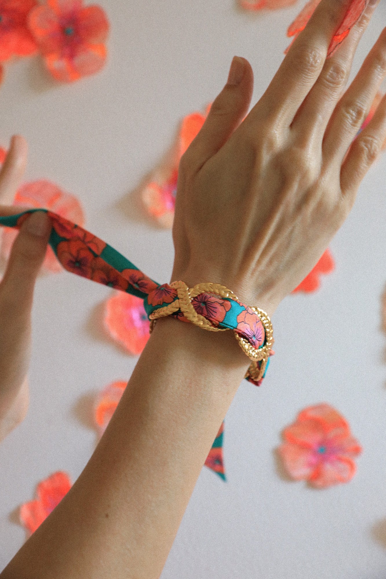 Braid and ribbon cuff with turquoise thoughts