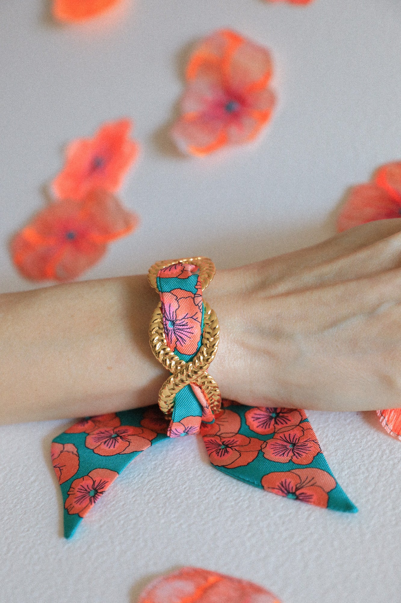 Braid and ribbon cuff with turquoise thoughts