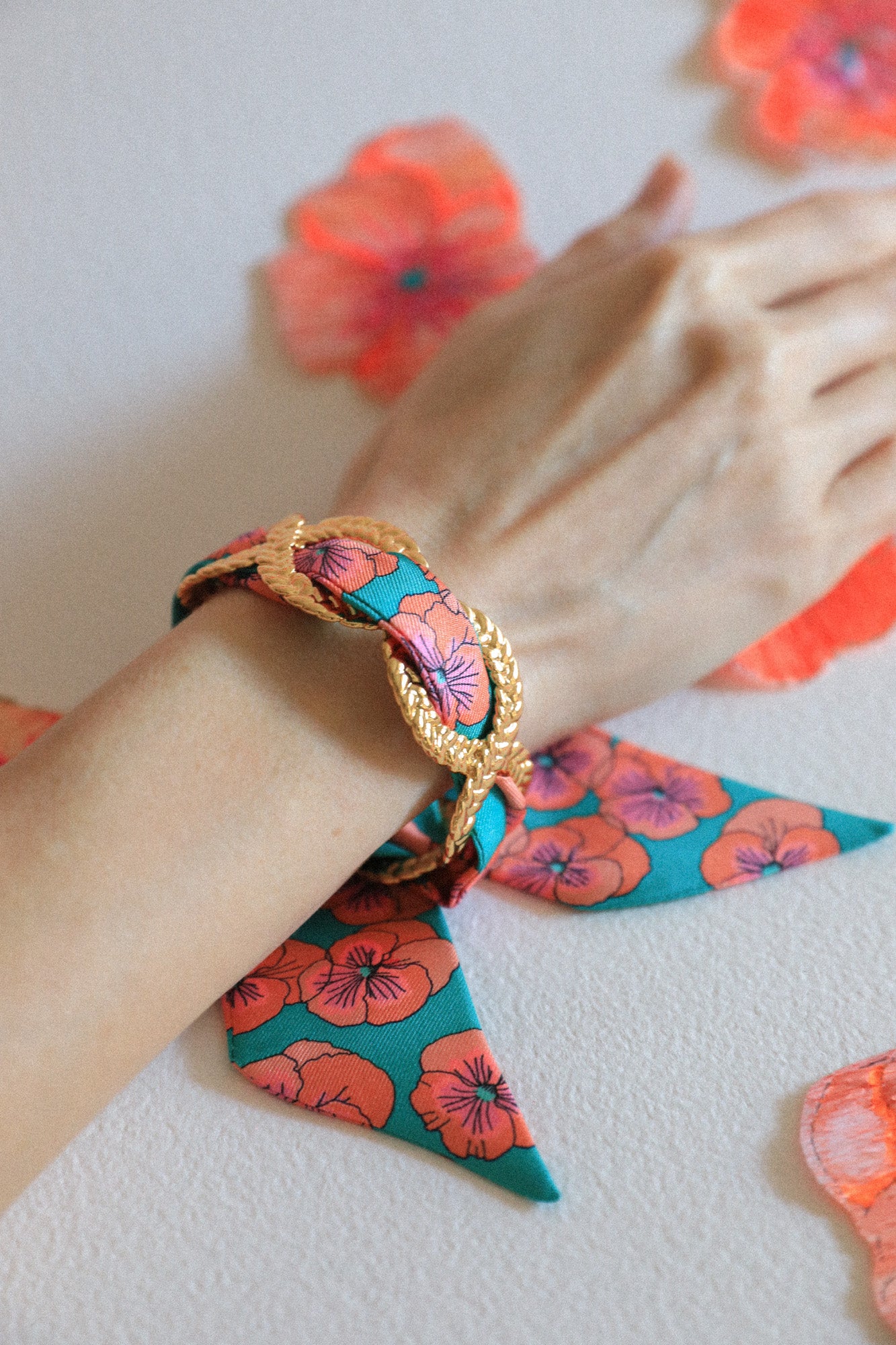 Braid and ribbon cuff with turquoise thoughts