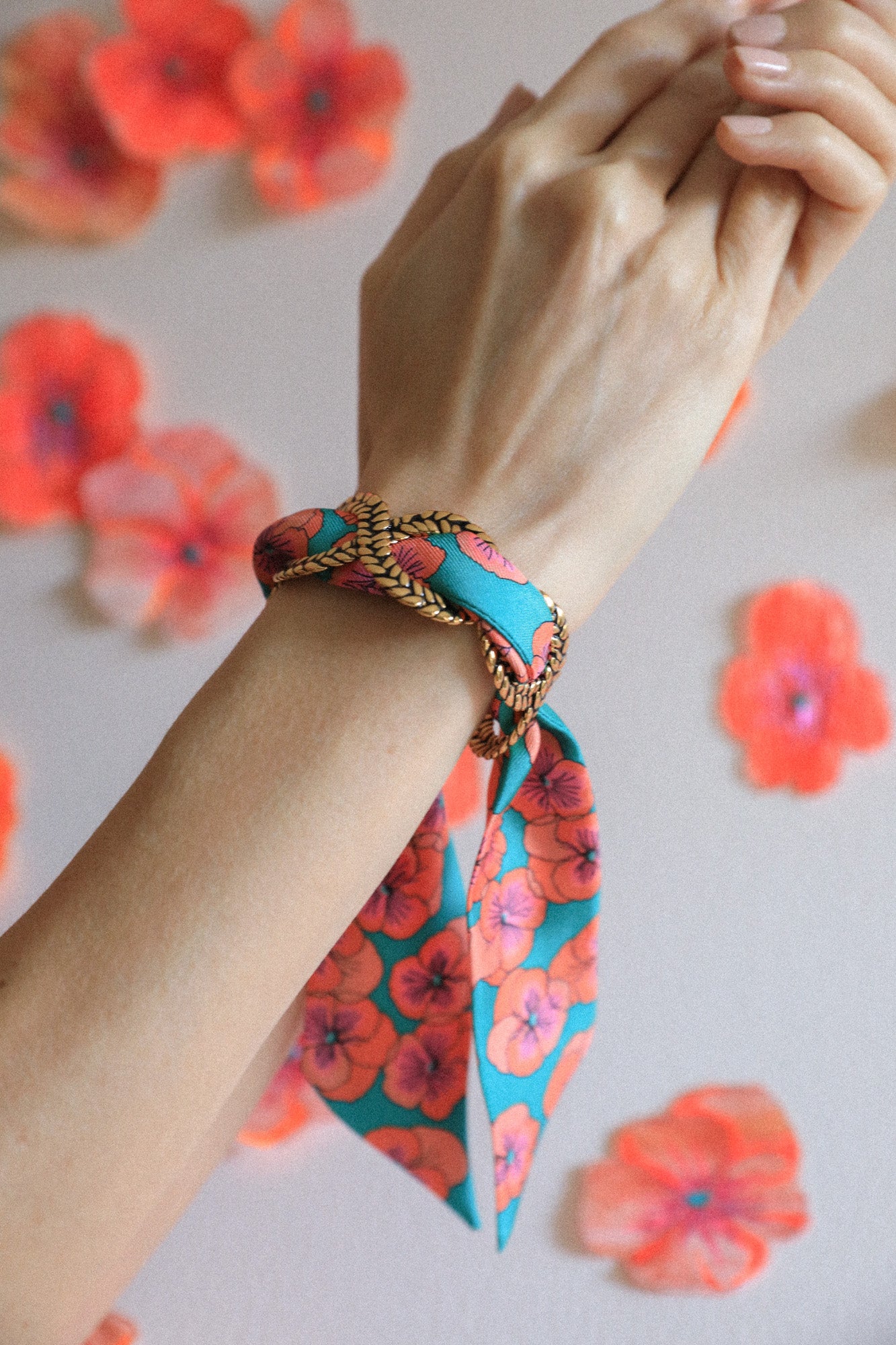 Braid and ribbon cuff with turquoise thoughts