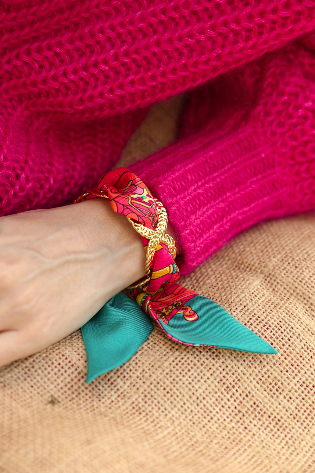 Braid and Ribbon Cuff Unknown Address, Pink and Blue