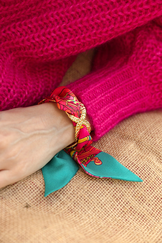 Manchette Tresse et ruban Adresse Inconnue, Rose et bleu