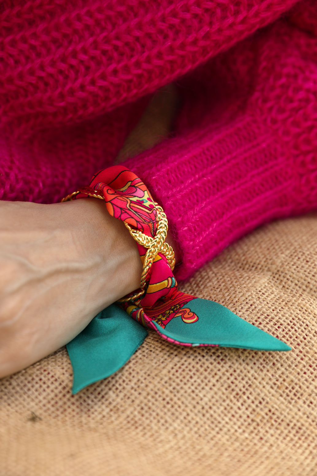 Braid and Ribbon Cuff Unknown Address, Pink and Blue
