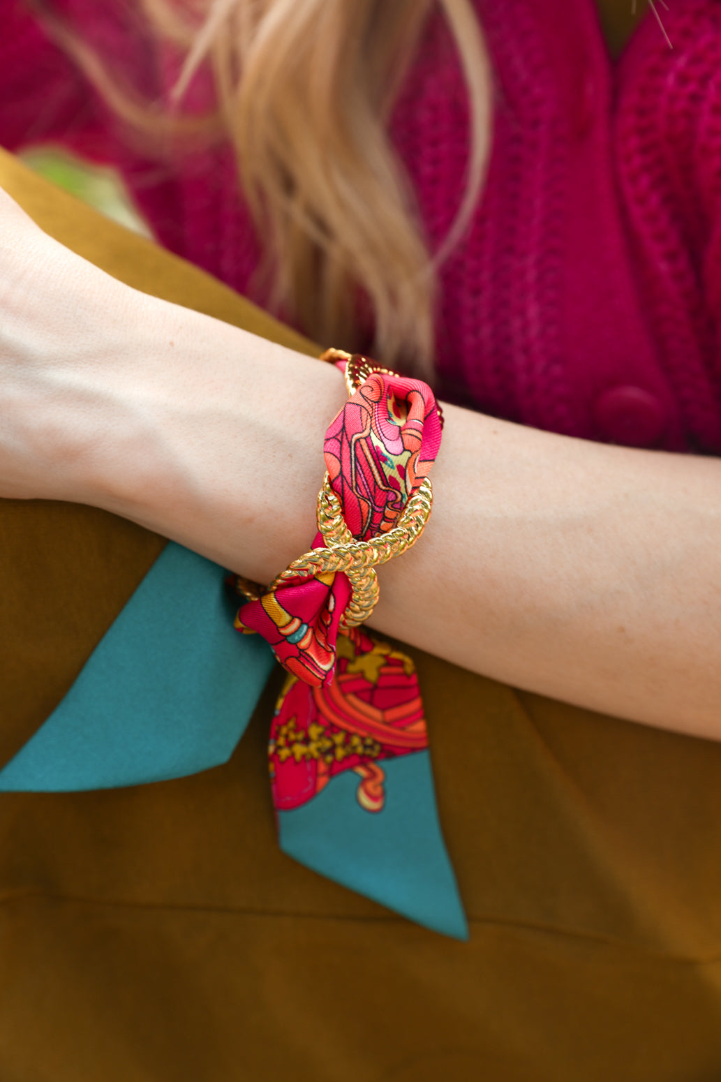 Braid and Ribbon Cuff Unknown Address, Pink and Blue