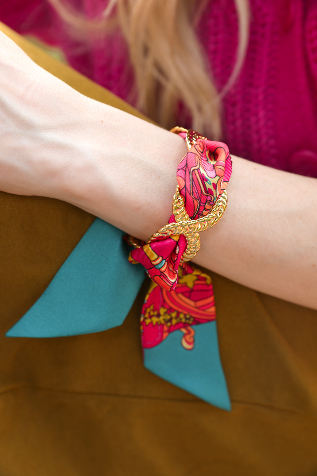 Braid and Ribbon Cuff Unknown Address, Pink and Blue