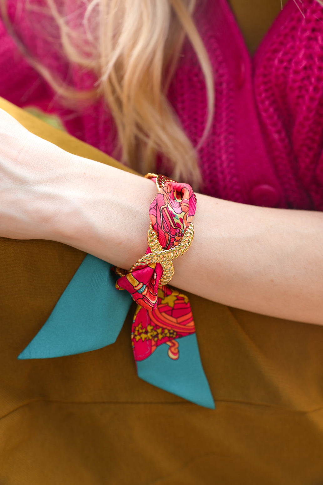 Braid and Ribbon Cuff Unknown Address, Pink and Blue