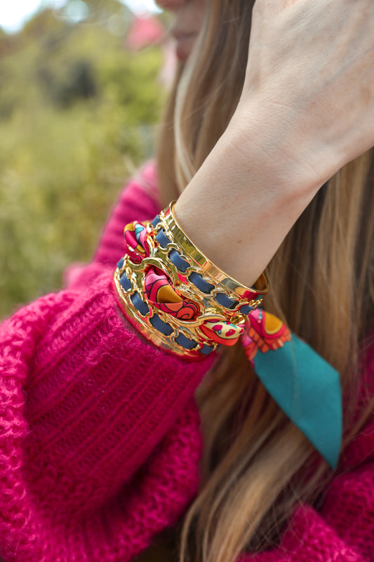 Grande manchette Décembre et ruban Adresse inconnue, rose et bleu