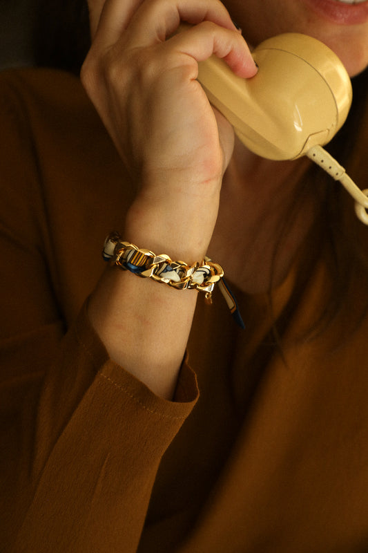 Bracelet Décembre et son ruban Tarot, marine