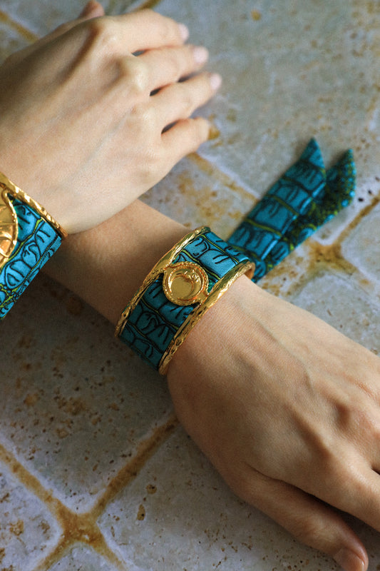 Moon cuff and aqua croco ribbon