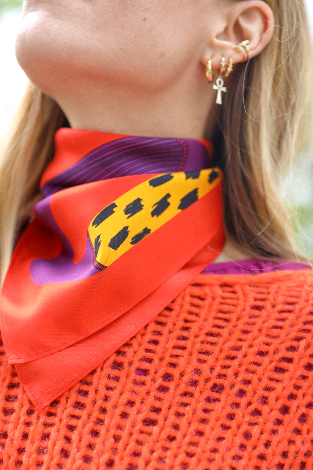 Bandana en soie 55cm Chapanoir, orange