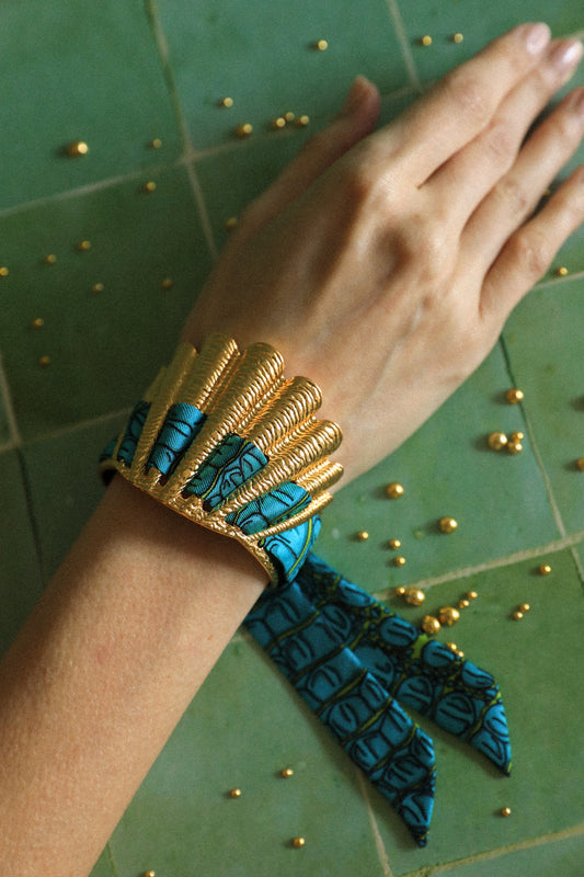 Aqua Croco Shell and Ribbon Cuff