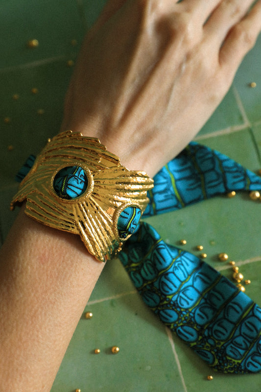 Celestial cuff and aqua Croco ribbon