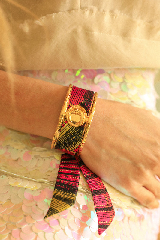 Moon cuff and colorful shell ribbon