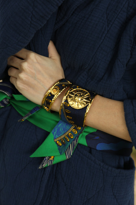 Grande manchette Soleil et ruban Cerf Bohème, vert