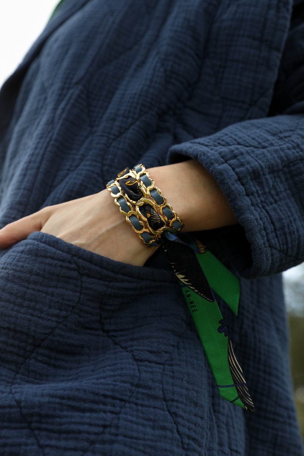 Small December cuff and Bohemian Deer ribbon, green