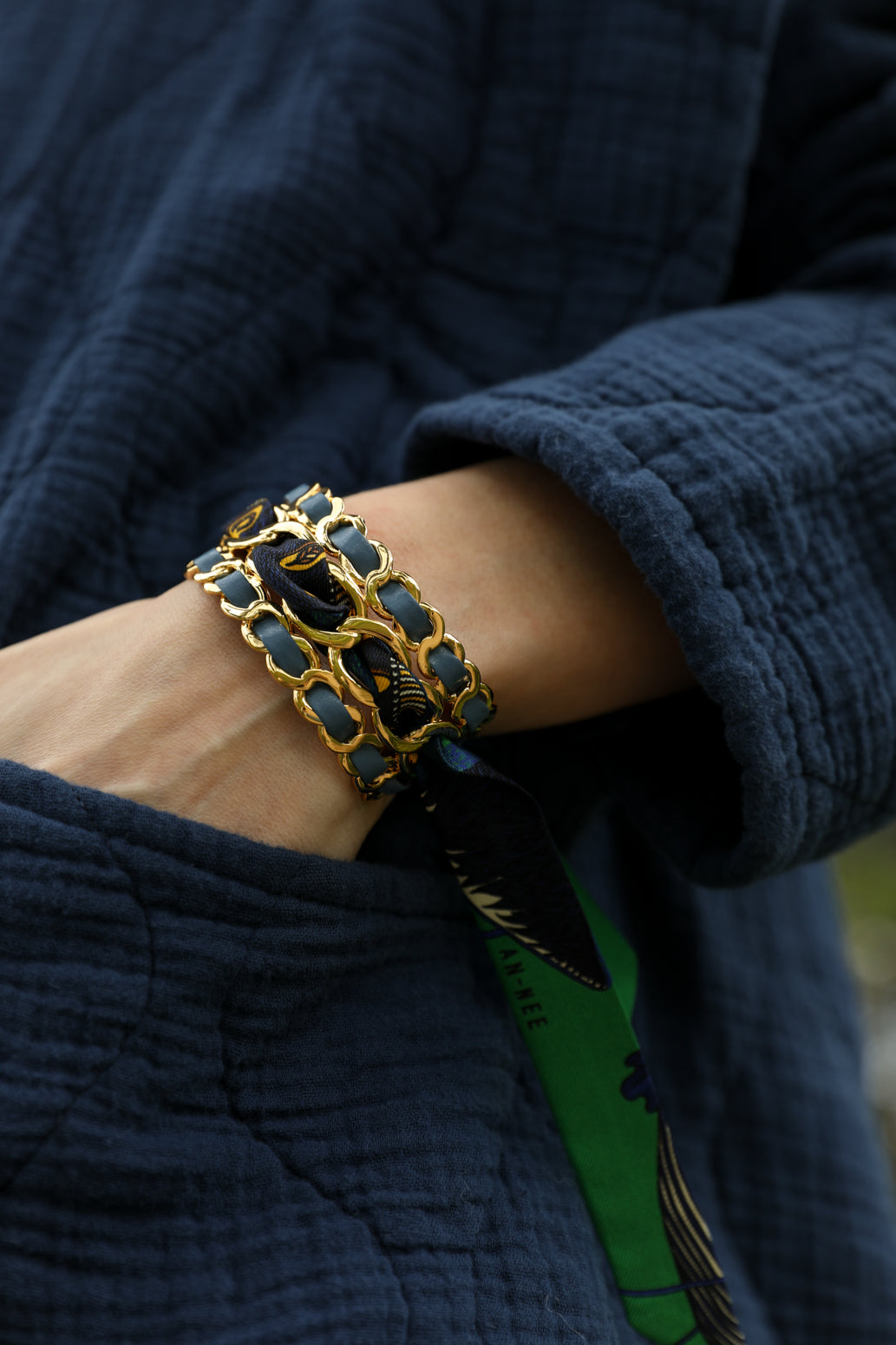 Small December cuff and Bohemian Deer ribbon, green