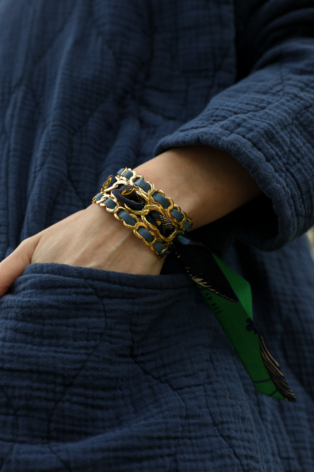 Small December cuff and Bohemian Deer ribbon, green