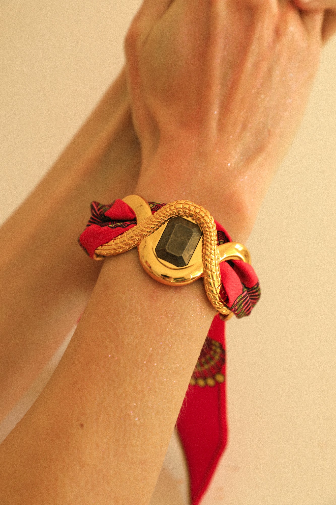 Caiman Pyrite Cuff and Colorful Shell Ribbon