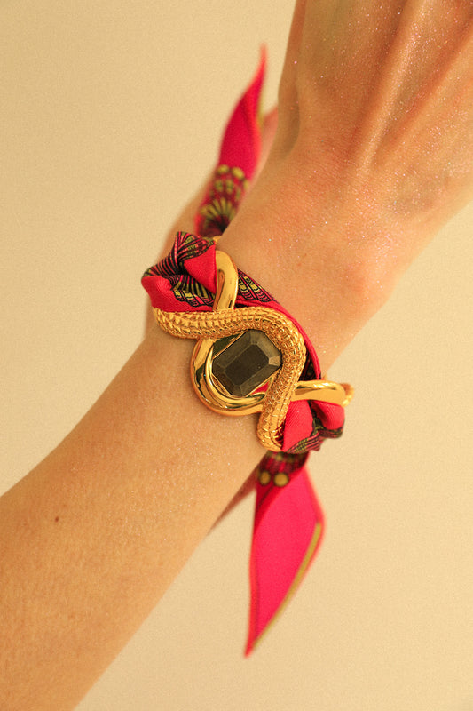 Caiman Pyrite Cuff and Colorful Shell Ribbon