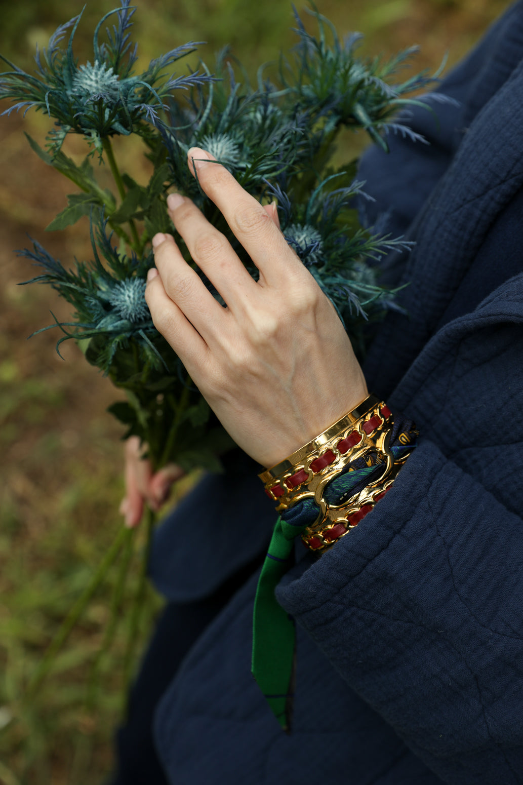 Large December cuff and Bohemian Deer ribbon, green