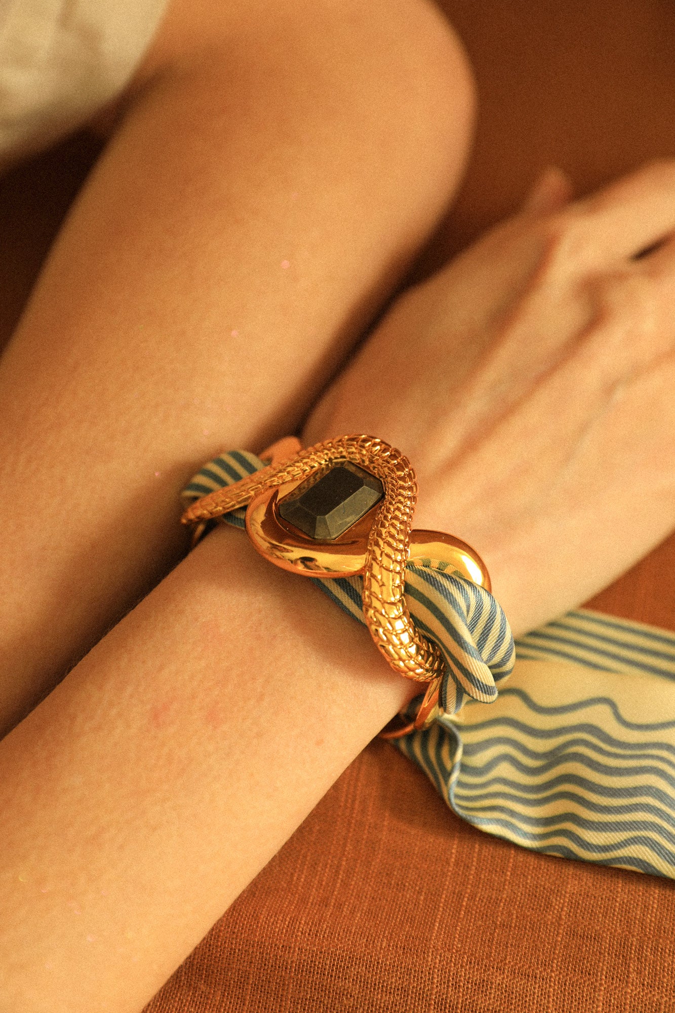 Caiman Pyrite Cuff and Neutral Sailor Ribbon