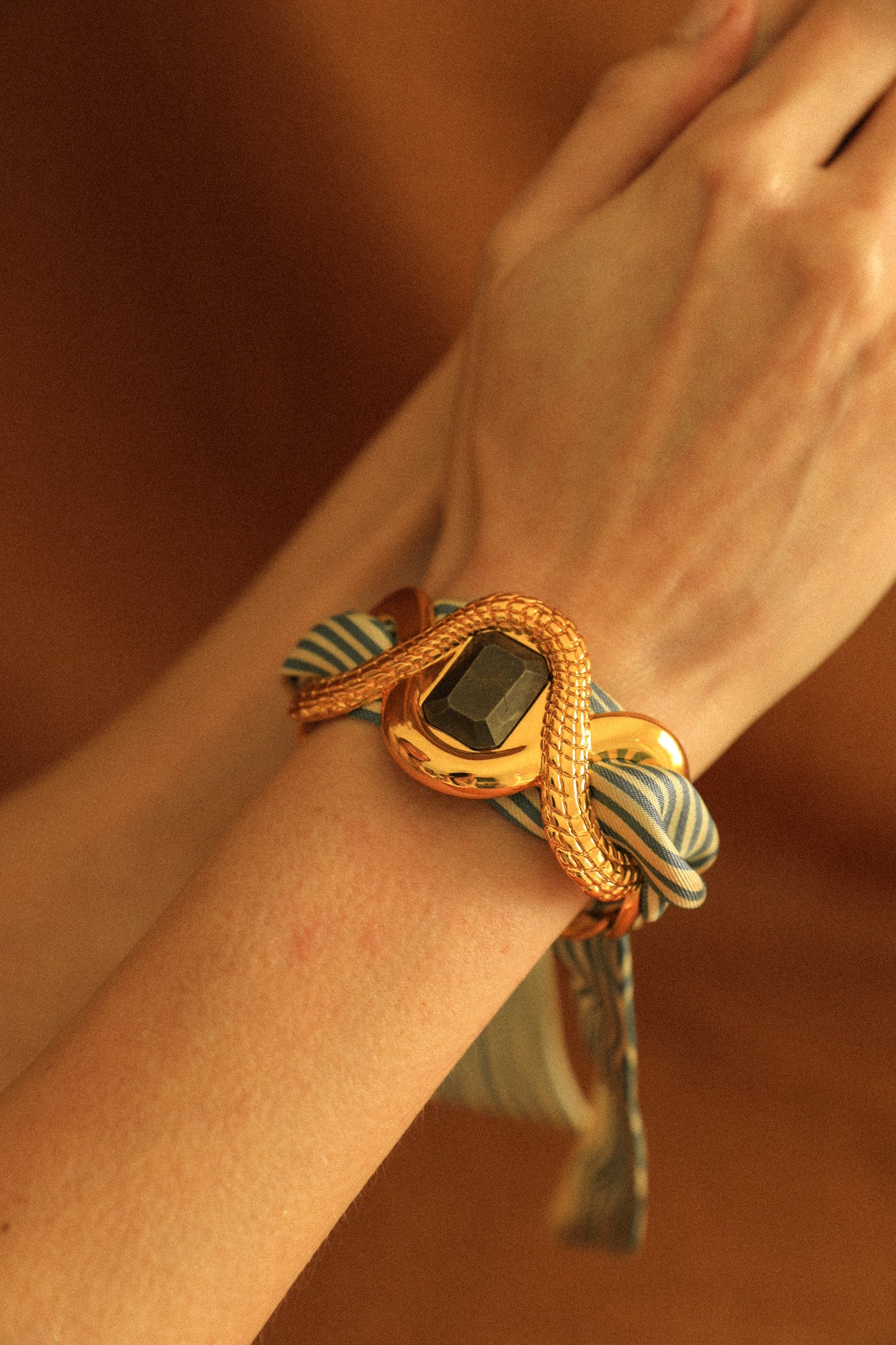 Caiman Pyrite Cuff and Neutral Sailor Ribbon