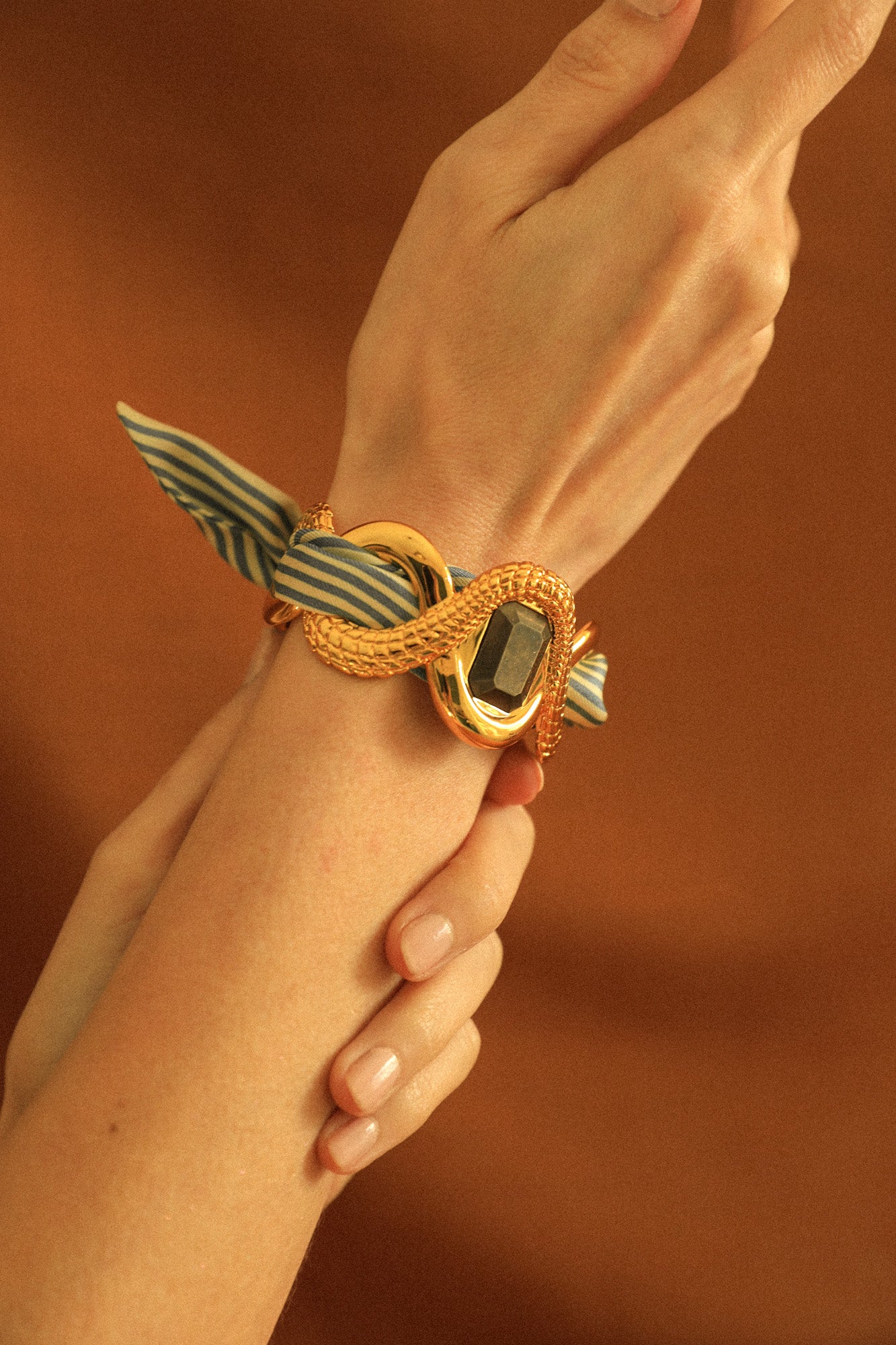 Caiman Pyrite Cuff and Neutral Sailor Ribbon