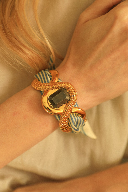 Caiman Pyrite Cuff and Neutral Sailor Ribbon