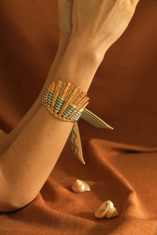 Shell cuff and neutral sailor ribbon