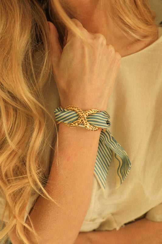 Braid and ribbon cuff Neutral sailor top