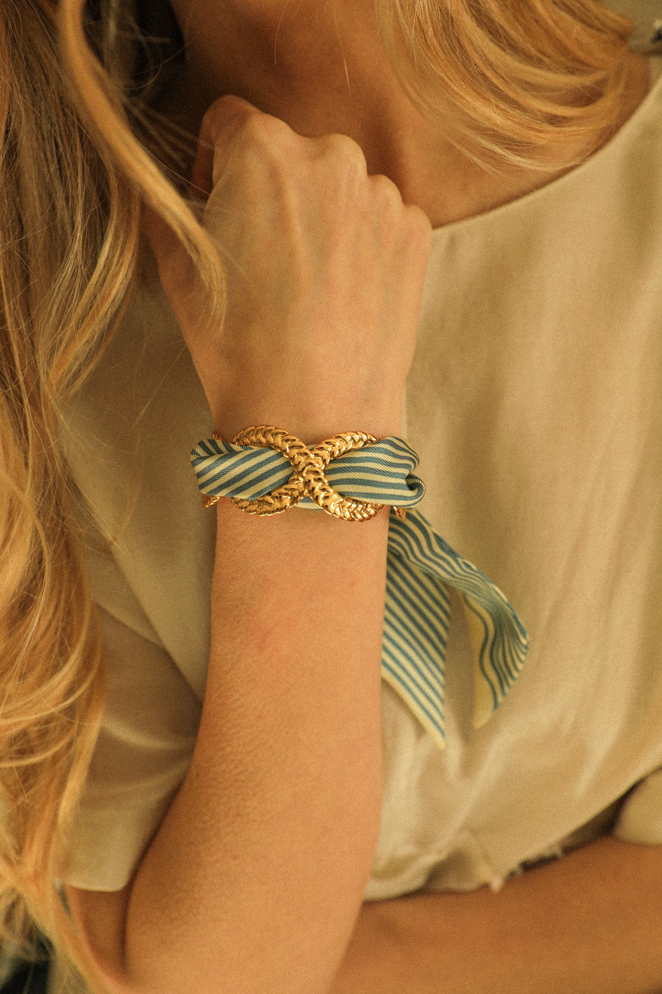 Braid and ribbon cuff Neutral sailor top