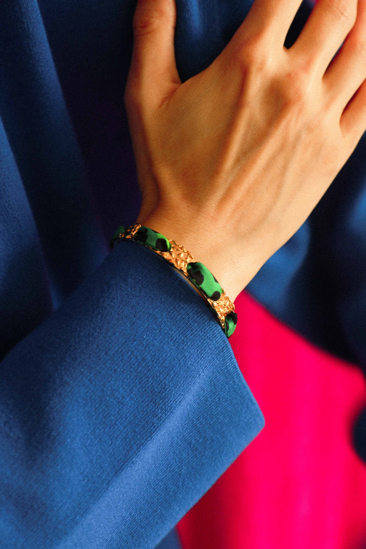Bracelet Féérie et ruban Le Léopard, vert/rose