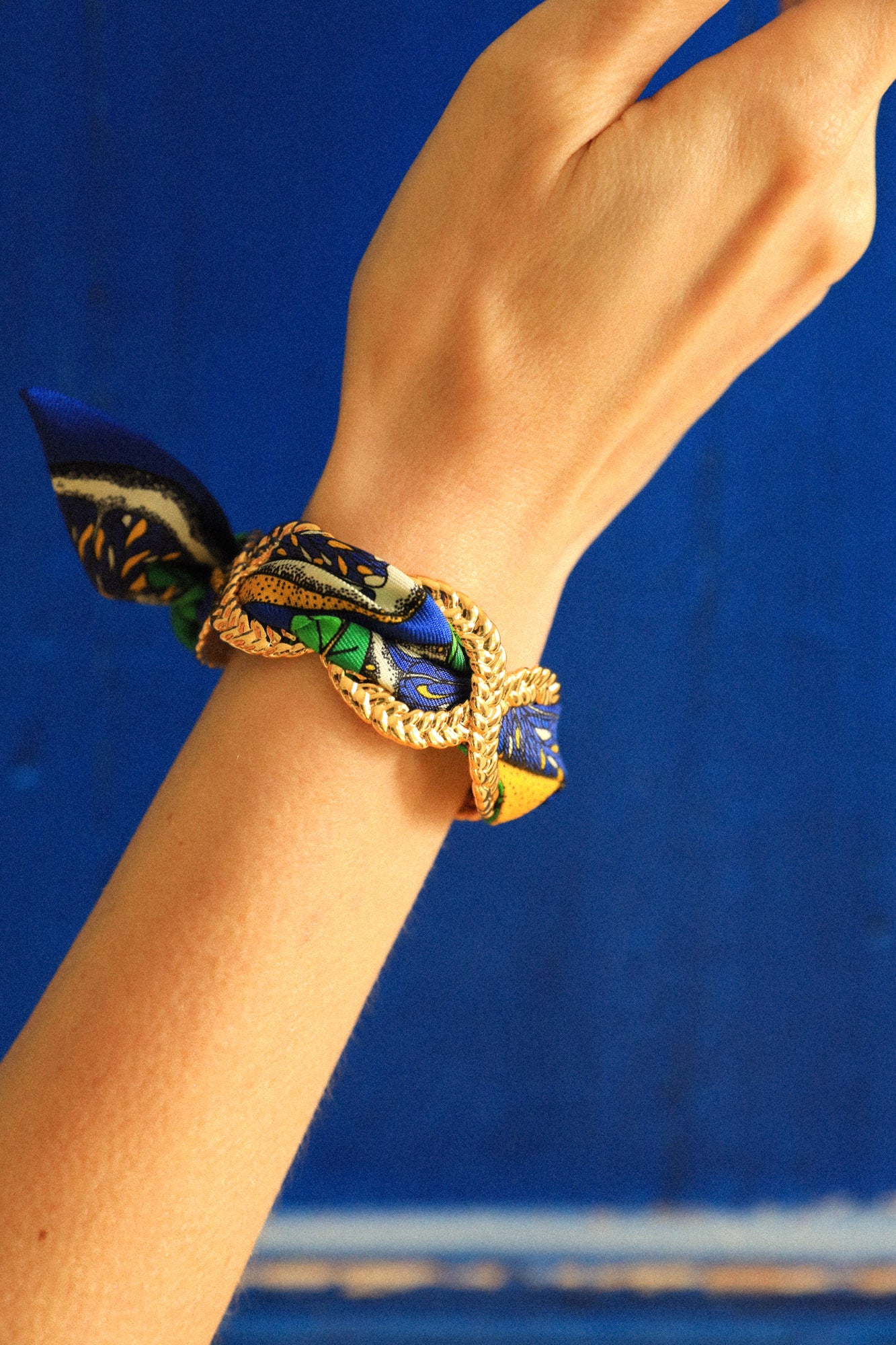 Blue Cocktail Braid and Ribbon Cuff