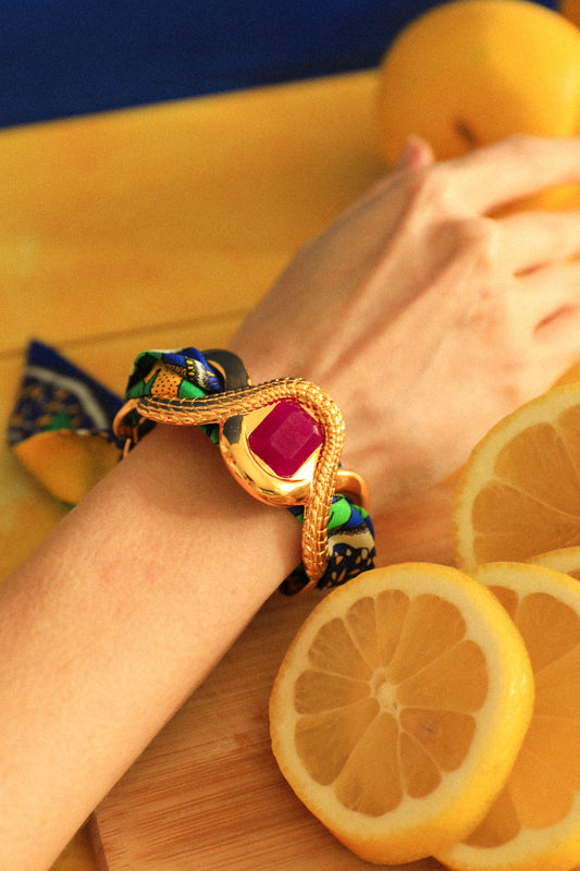 Caiman Cuff Fuchsia Agate and Blue Cocktail Ribbon