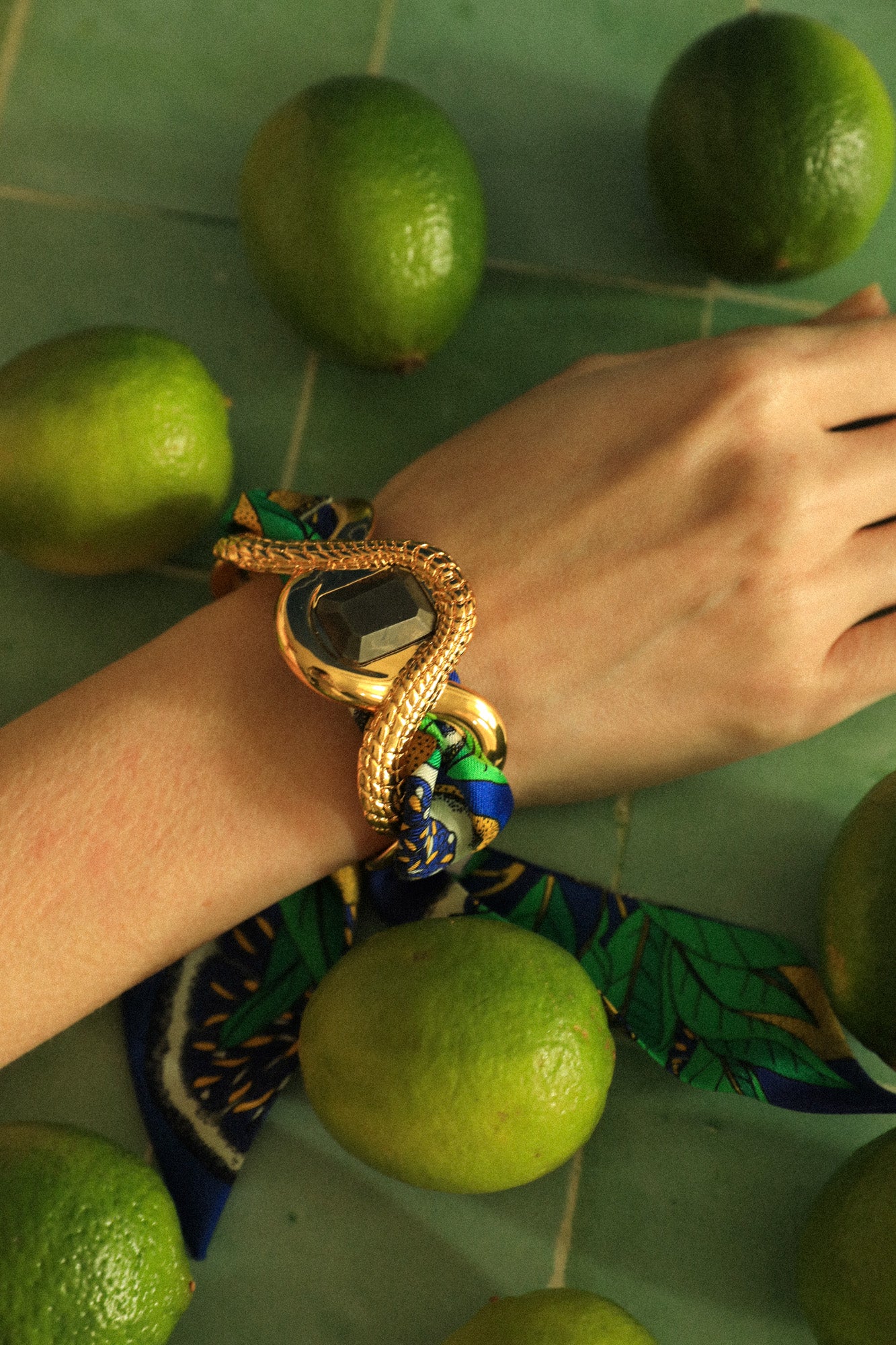 Cayman Pyrite Cuff and Blue Cocktail Ribbon