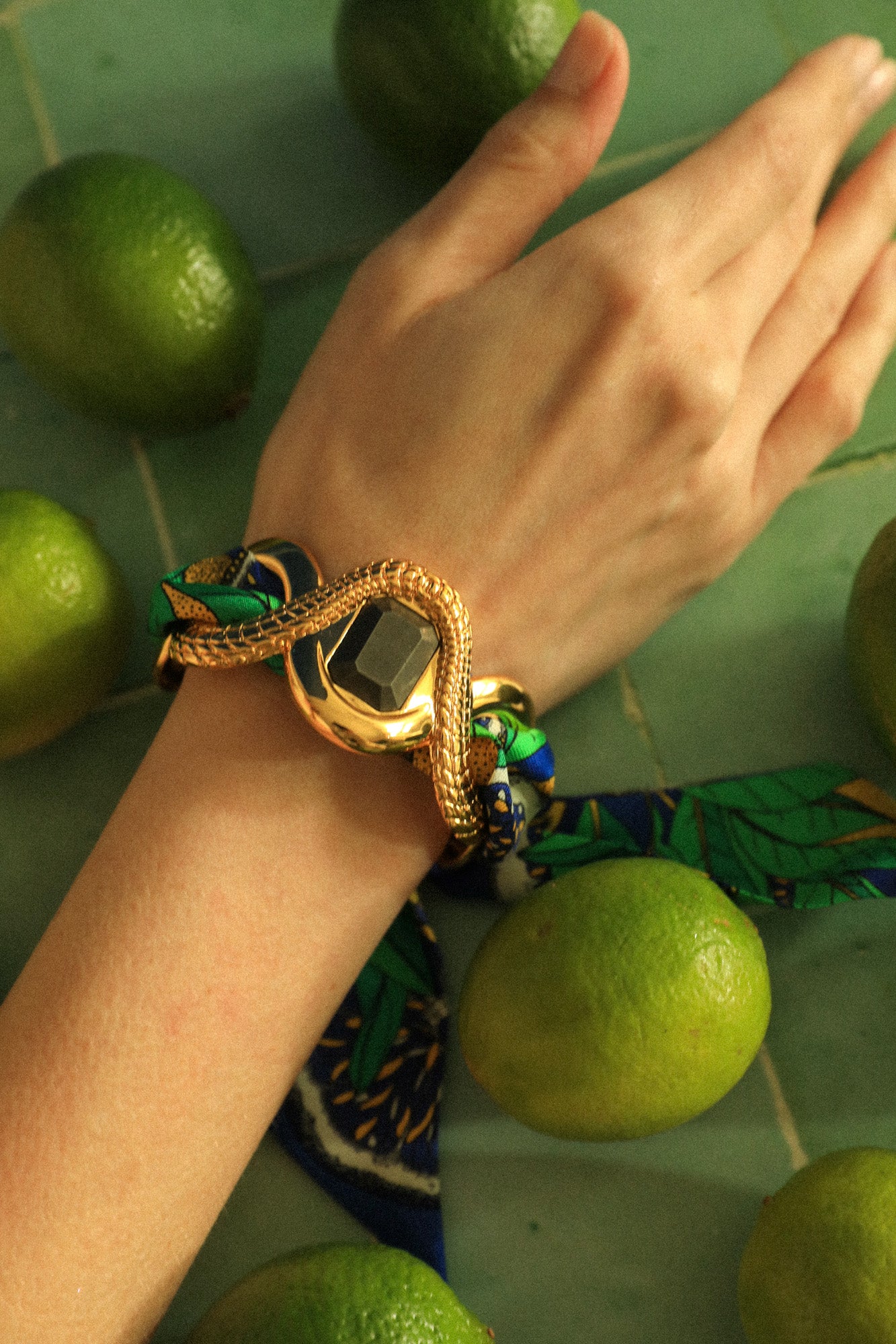Cayman Pyrite Cuff and Blue Cocktail Ribbon