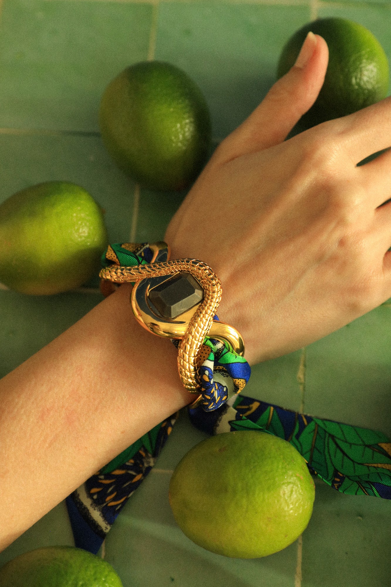 Cayman Pyrite Cuff and Blue Cocktail Ribbon