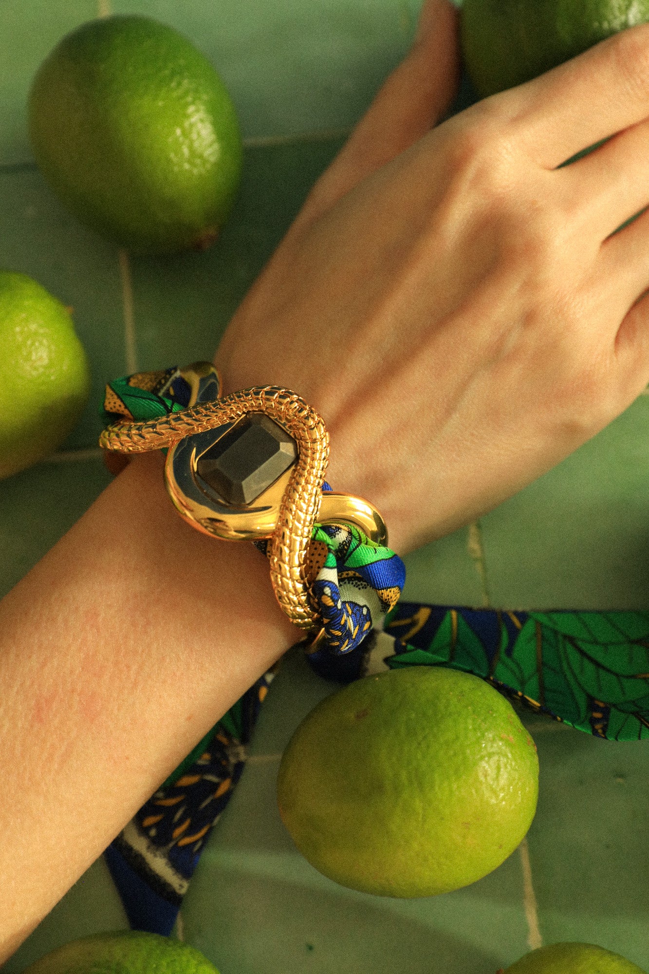 Cayman Pyrite Cuff and Blue Cocktail Ribbon