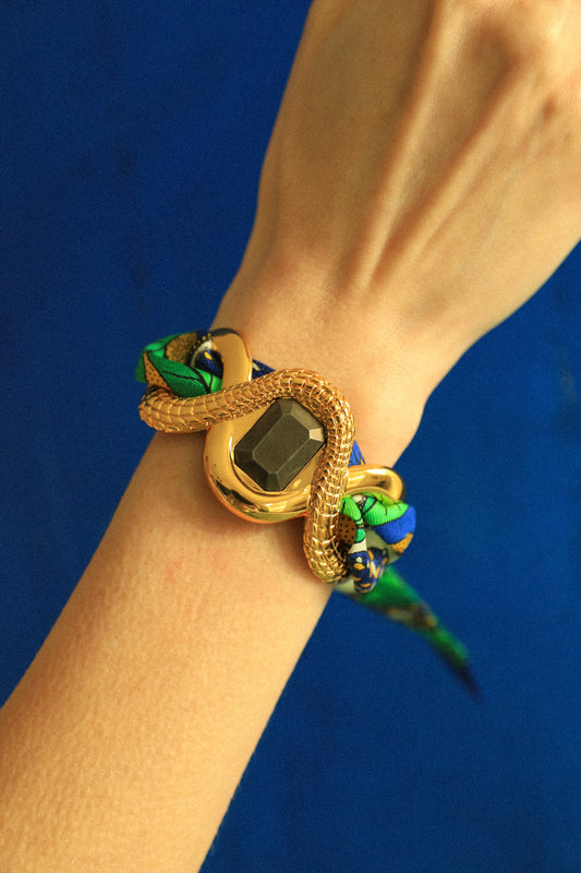 Cayman Pyrite Cuff and Blue Cocktail Ribbon