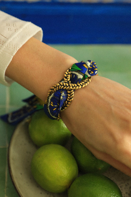 Blue Cocktail Braid and Ribbon Cuff